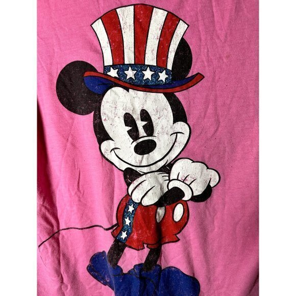 DISNEY LADIES PATRIOTIC MICKEY SHORT SLEEVE PINK T-SHIRT (XL) GOOD CONDITION E-3 - Picture 2 of 5